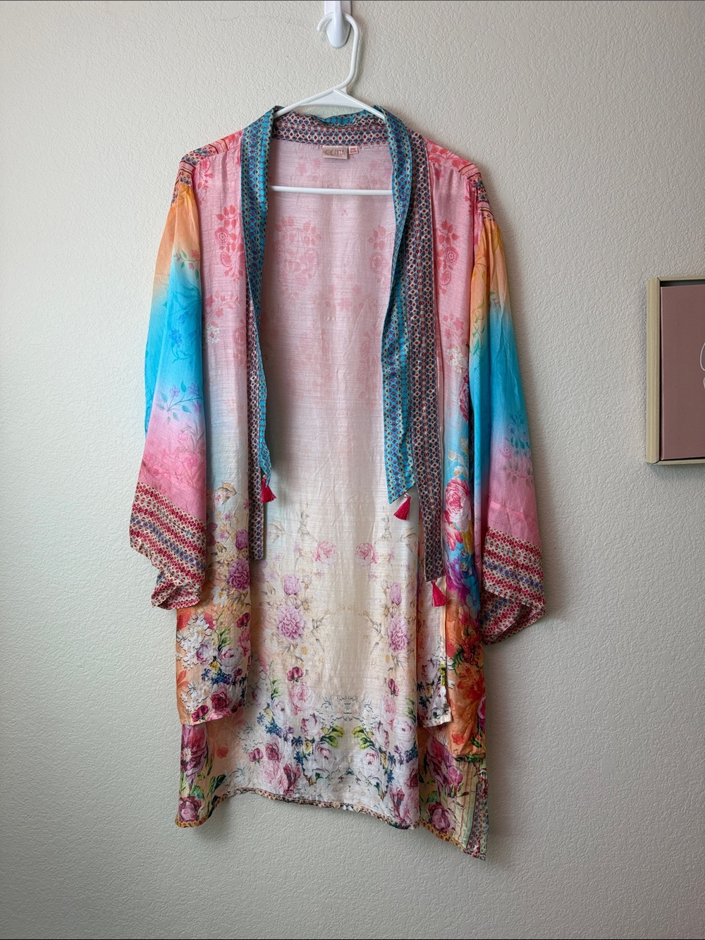 Cienna Pink Multi-Color Floral Open Kimono Jacket OS